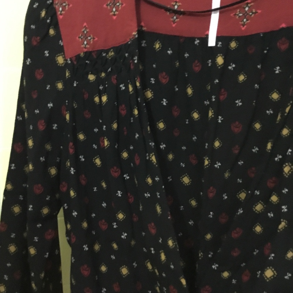 free people black & red faux wrap blouse fitted waist  sz. s - Picture 2 of 14